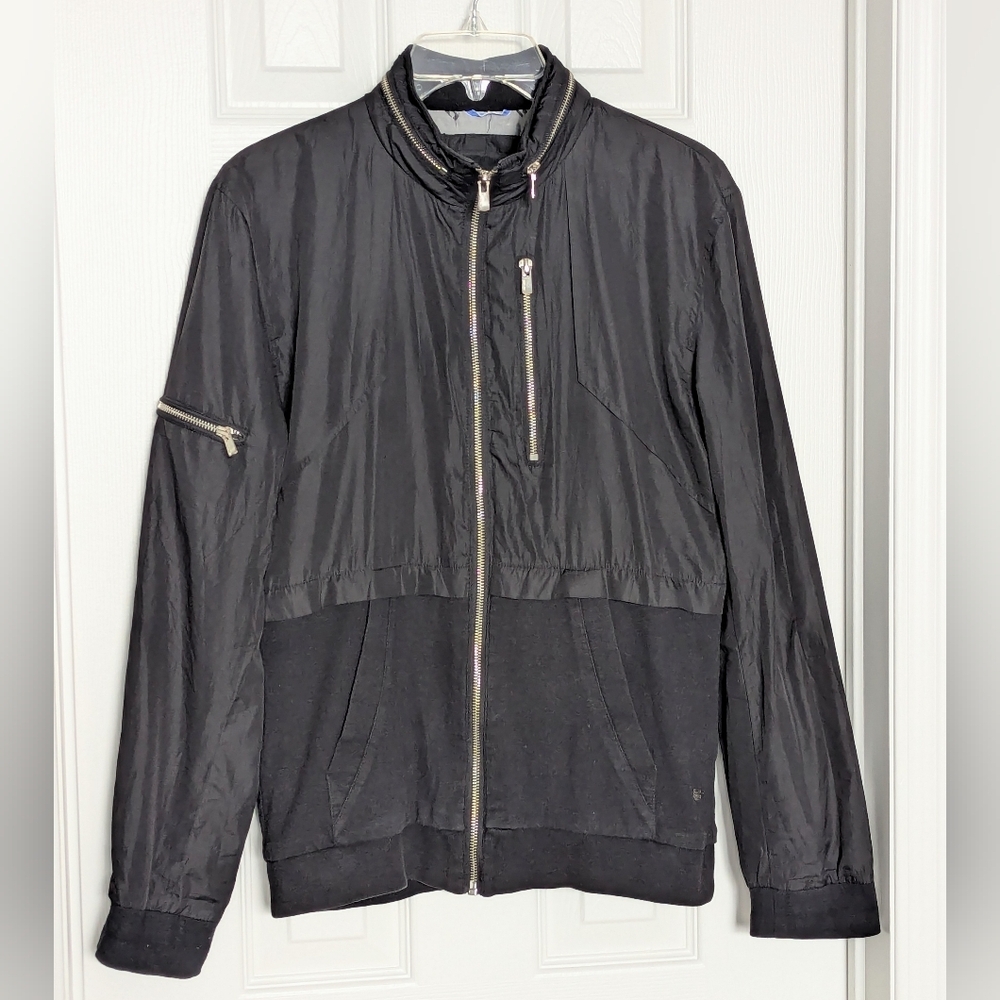 Jack & Jones Men's Black Lightweight Jacket w/Hidden Hood & Zipper Accents